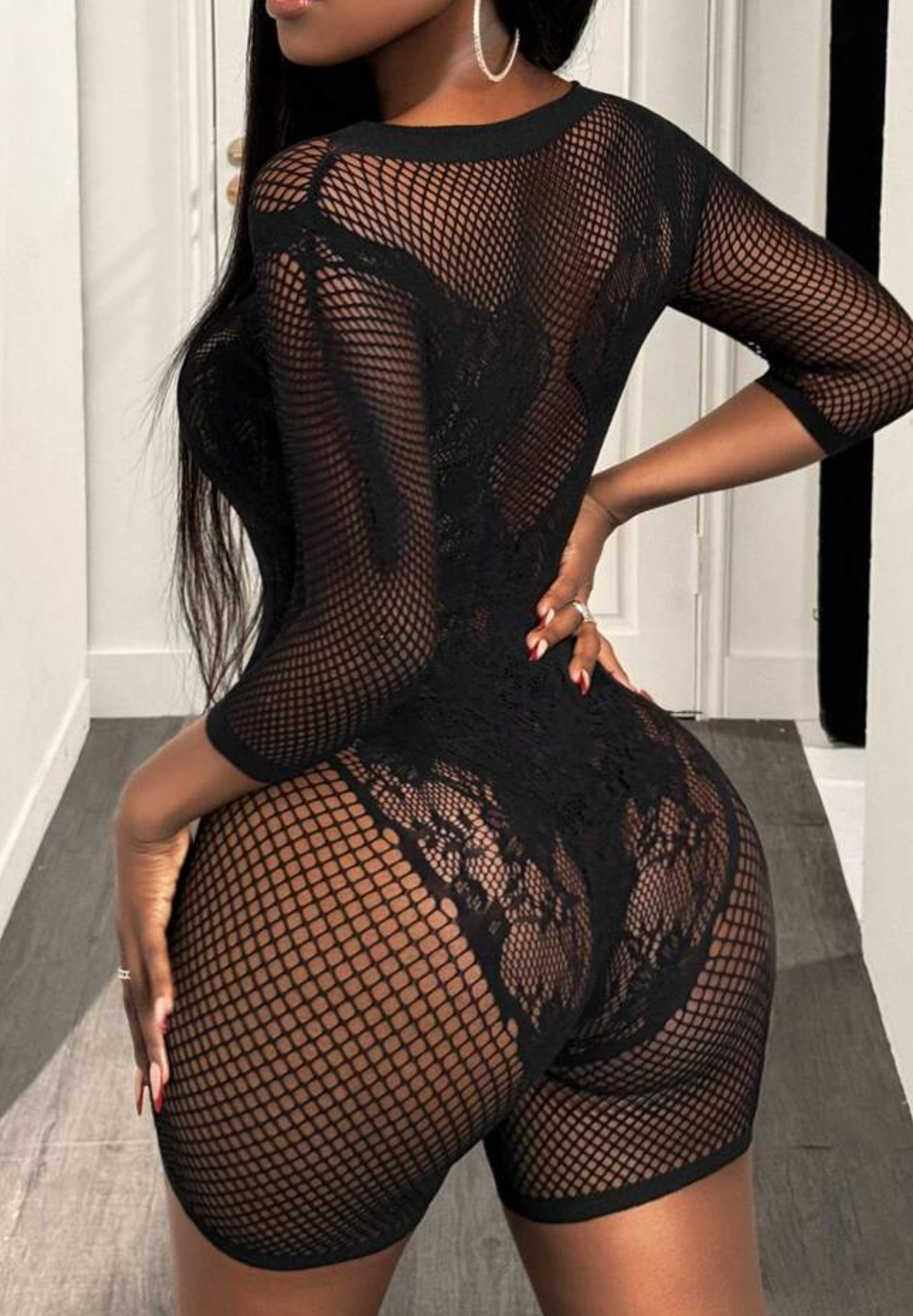 Black lace one piece jumpsuit