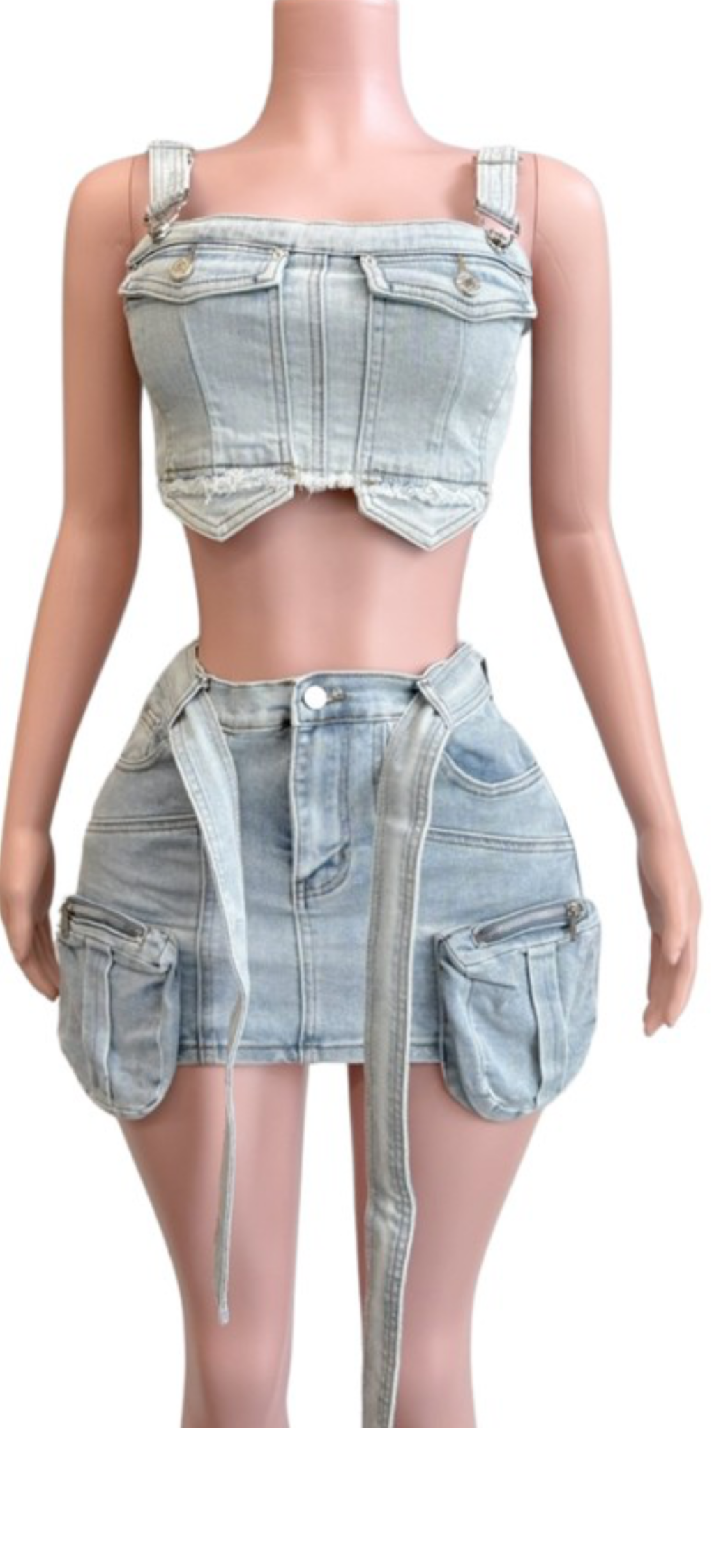 2 piece blue Jean skirt set