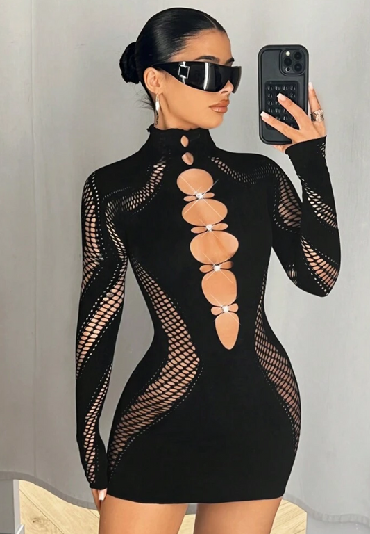 Black rhinestone mini dress