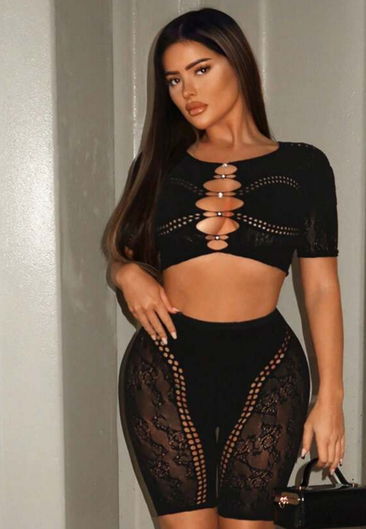 Black 2 piece rhinestone set