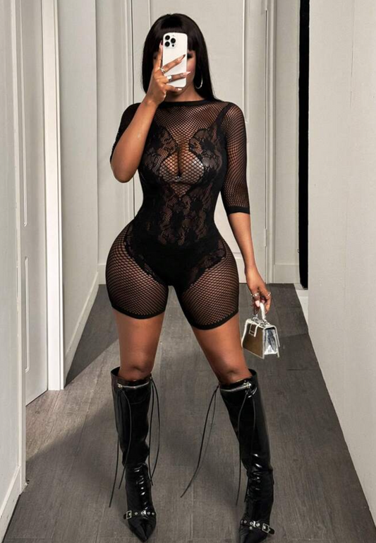 Black lace one piece jumpsuit